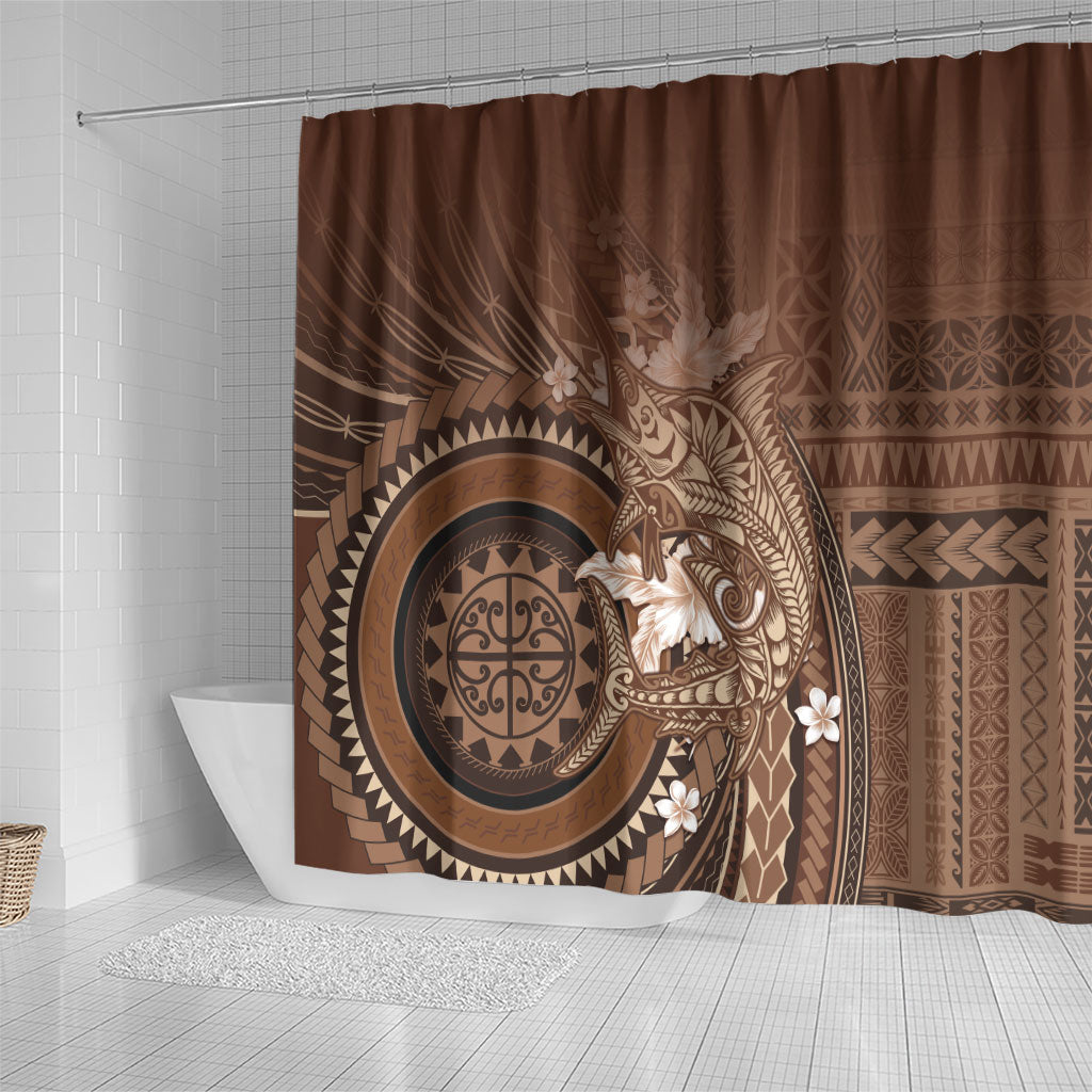 Samoa Tatau Marlin Shower Curtain With Siapo Motifs Brown LT05 - Polynesian Pride