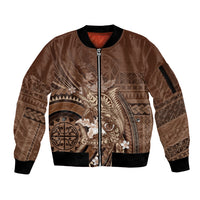 Samoa Tatau Marlin Sleeve Zip Bomber Jacket With Siapo Motifs Brown LT05 Unisex Brown - Polynesian Pride