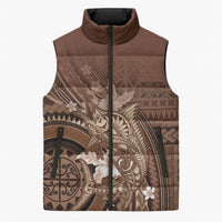 Samoa Tatau Marlin Sleeveless Puffer Jacket With Siapo Motifs Brown LT05 Unisex Brown - Polynesian Pride