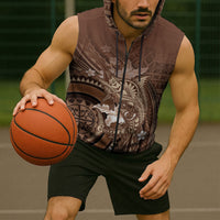 Samoa Tatau Marlin Sleeveless Zip Hoodie With Siapo Motifs Brown LT05 - Polynesian Pride