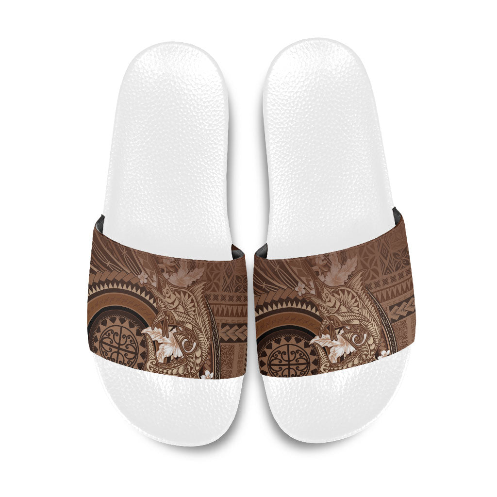 Samoa Tatau Marlin Slide Sandals With Siapo Motifs Brown LT05 Brown - Polynesian Pride