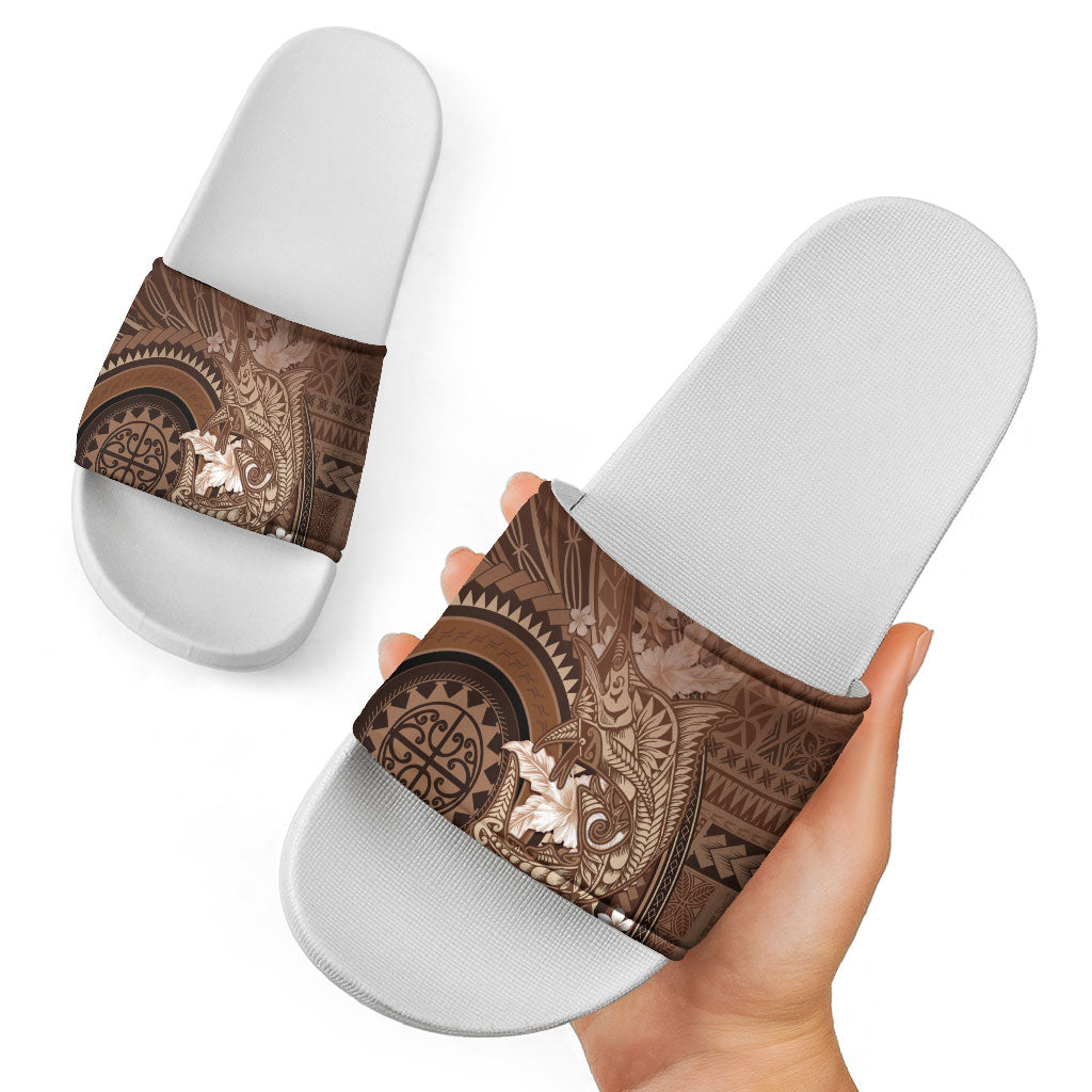 Samoa Tatau Marlin Slide Sandals With Siapo Motifs Brown LT05 - Polynesian Pride
