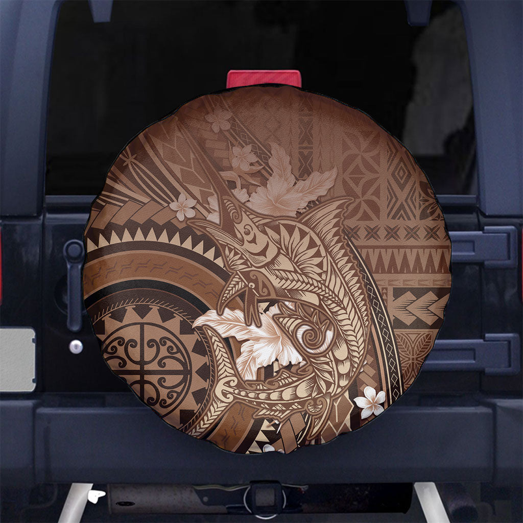Samoa Tatau Marlin Spare Tire Cover With Siapo Motifs Brown