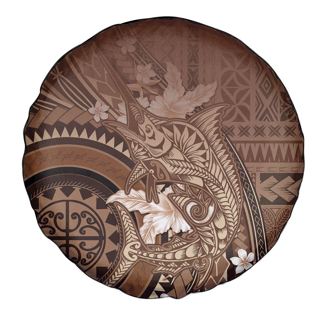 Samoa Tatau Marlin Spare Tire Cover With Siapo Motifs Brown LT05 - Polynesian Pride