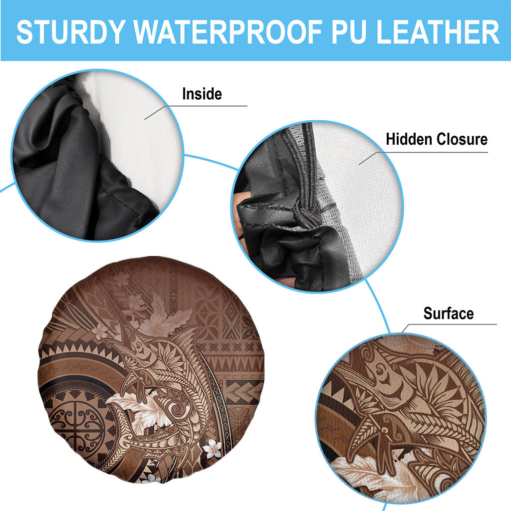 Samoa Tatau Marlin Spare Tire Cover With Siapo Motifs Brown LT05 - Polynesian Pride