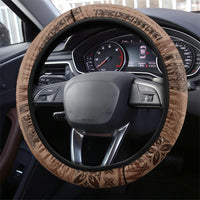 Samoa Tatau Marlin Steering Wheel Cover With Siapo Motifs Brown LT05 - Polynesian Pride