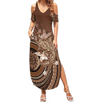 Samoa Tatau Marlin Summer Maxi Dress With Siapo Motifs Brown LT05 Women Brown - Polynesian Pride
