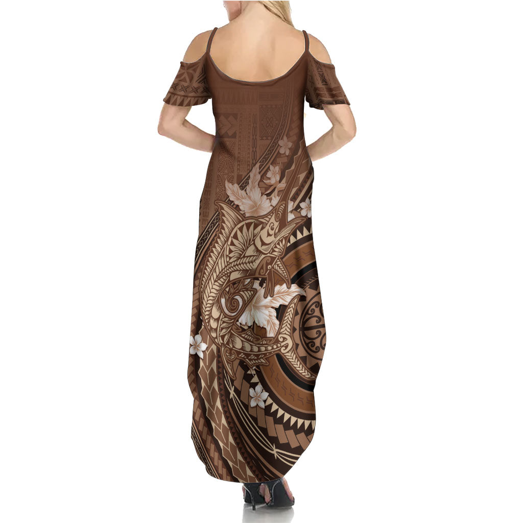 Samoa Tatau Marlin Summer Maxi Dress With Siapo Motifs Brown LT05 - Polynesian Pride