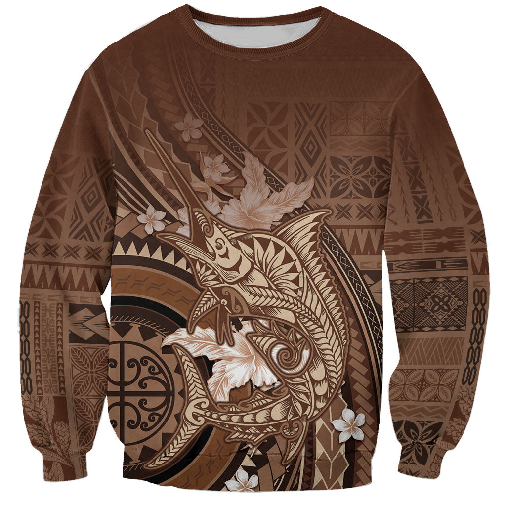 Samoa Tatau Marlin Sweatshirt With Siapo Motifs Brown LT05 Unisex Brown - Polynesian Pride