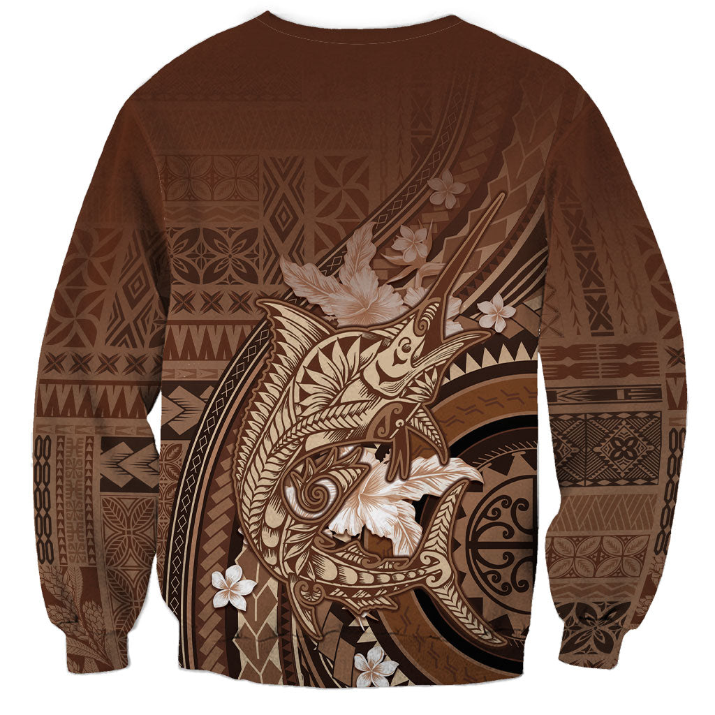 Samoa Tatau Marlin Sweatshirt With Siapo Motifs Brown LT05 - Polynesian Pride