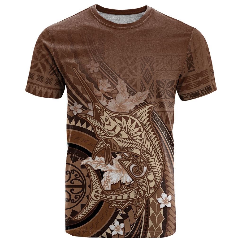 Samoa Tatau Marlin T Shirt With Siapo Motifs Brown LT05 Brown - Polynesian Pride