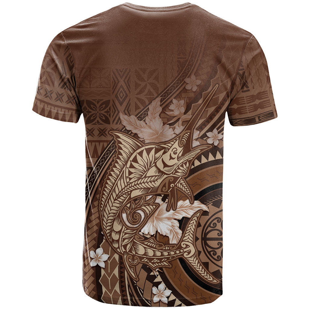 Samoa Tatau Marlin T Shirt With Siapo Motifs Brown LT05 - Polynesian Pride