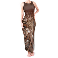 Samoa Tatau Marlin Tank Maxi Dress With Siapo Motifs Brown LT05 Women Brown - Polynesian Pride