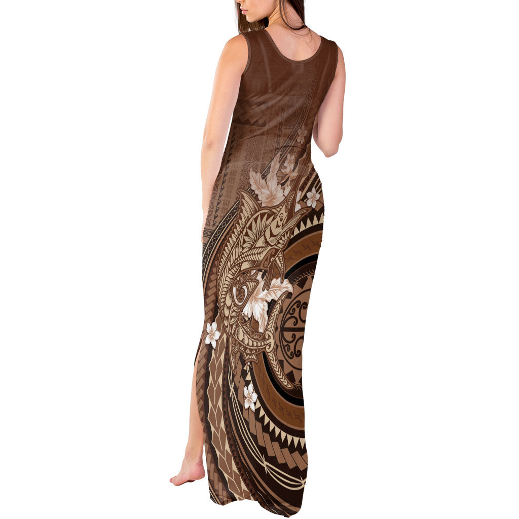Samoa Tatau Marlin Tank Maxi Dress With Siapo Motifs Brown LT05 - Polynesian Pride