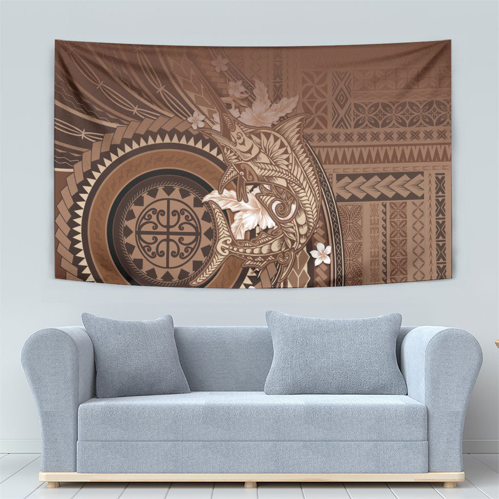 Samoa Tatau Marlin Tapestry With Siapo Motifs Brown LT05 - Polynesian Pride