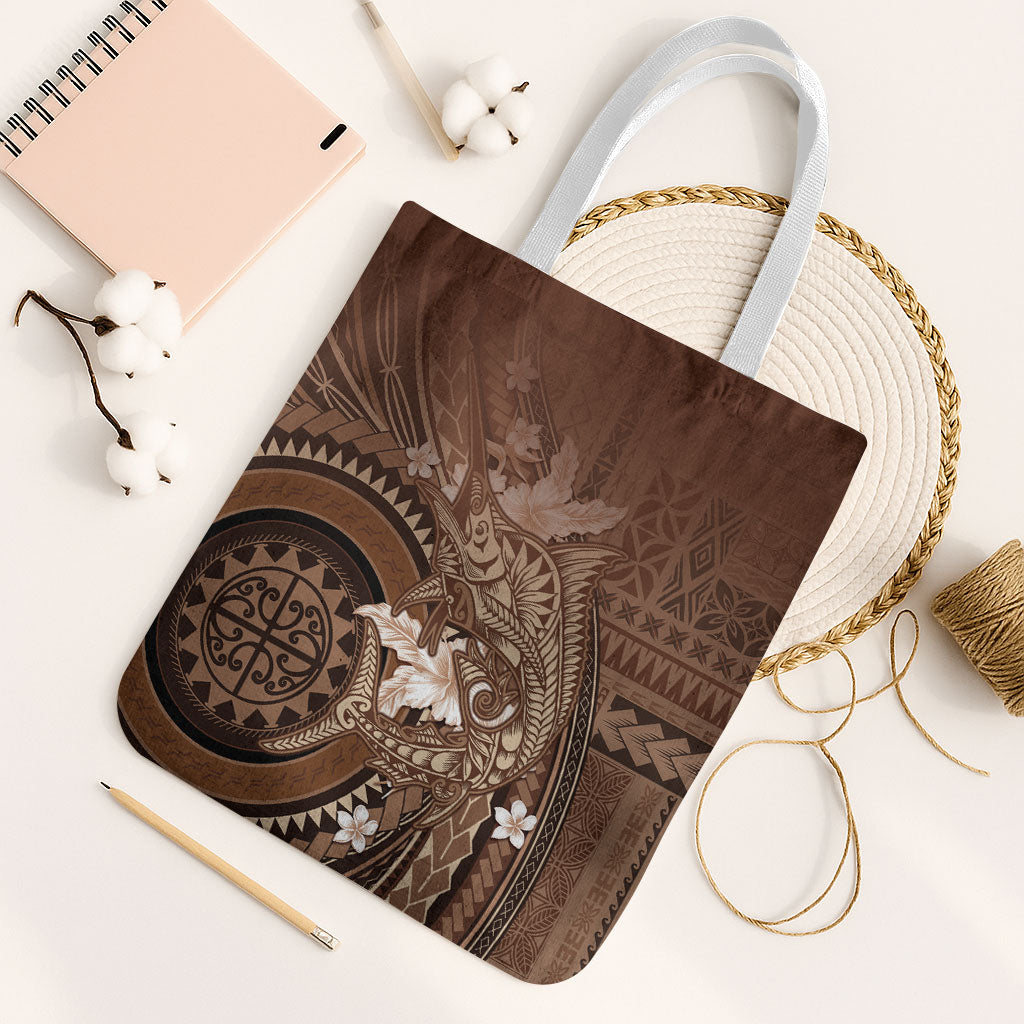 Samoa Tatau Marlin Tote Bag With Siapo Motifs Brown LT05 White Strap One Size Brown - Polynesian Pride