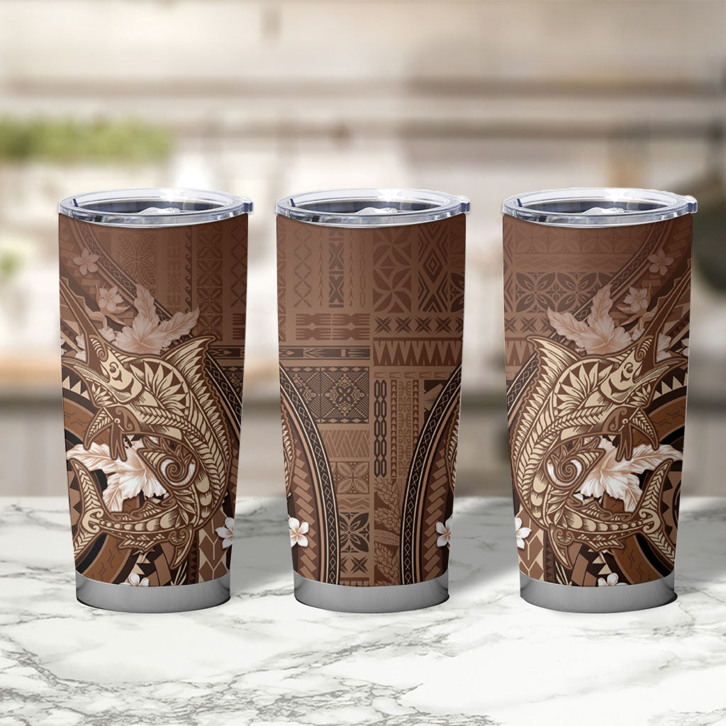 Samoa Tatau Marlin Tumbler Cup With Siapo Motifs Brown LT05 - Polynesian Pride