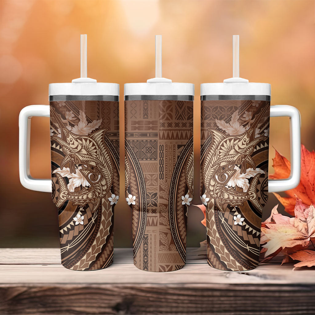 Samoa Tatau Marlin Tumbler With Handle With Siapo Motifs Brown LT05 - Polynesian Pride