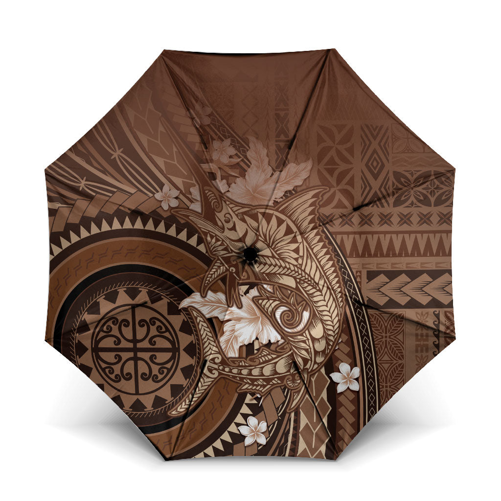 Samoa Tatau Marlin Umbrella With Siapo Motifs Brown LT05 One Size Folded 11.42 inch Opened Diameter 37.4 inch Brown - Polynesian Pride