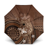 Samoa Tatau Marlin Umbrella With Siapo Motifs Brown LT05 One Size Folded 11.42 inch Opened Diameter 37.4 inch Brown - Polynesian Pride