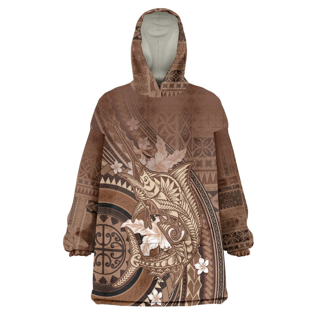 Samoa Tatau Marlin Wearable Blanket Hoodie With Siapo Motifs Brown LT05 One Size Brown - Polynesian Pride