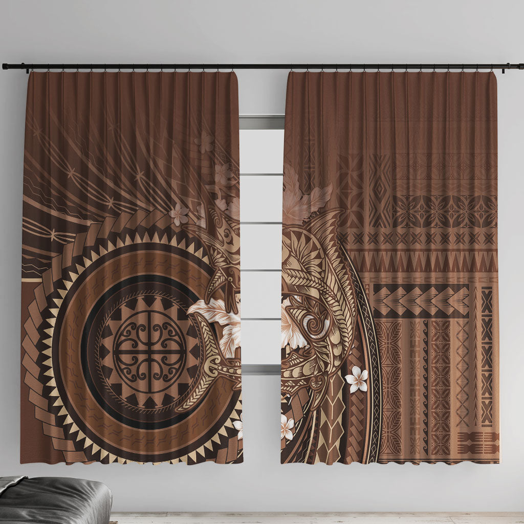 Samoa Tatau Marlin Window Curtain With Siapo Motifs Brown LT05 With Hooks Brown - Polynesian Pride