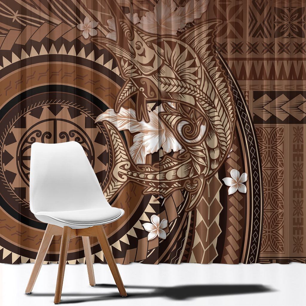 Samoa Tatau Marlin Window Curtain With Siapo Motifs Brown LT05 - Polynesian Pride