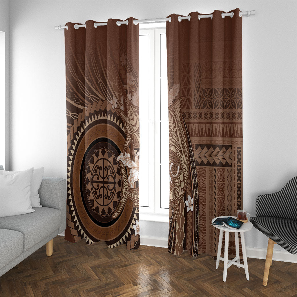 Samoa Tatau Marlin Window Curtain With Siapo Motifs Brown LT05 With Grommets Brown - Polynesian Pride