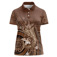 Samoa Tatau Marlin Women Polo Shirt With Siapo Motifs Brown LT05 Female Brown - Polynesian Pride