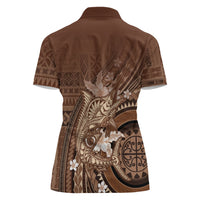 Samoa Tatau Marlin Women Polo Shirt With Siapo Motifs Brown LT05 - Polynesian Pride