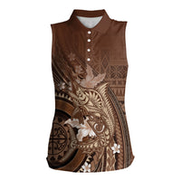 Samoa Tatau Marlin Women Sleeveless Polo Shirt With Siapo Motifs Brown LT05 Female Brown - Polynesian Pride