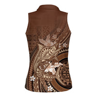 Samoa Tatau Marlin Women Sleeveless Polo Shirt With Siapo Motifs Brown LT05 - Polynesian Pride