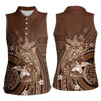 Samoa Tatau Marlin Women Sleeveless Polo Shirt With Siapo Motifs Brown LT05 - Polynesian Pride