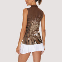 Samoa Tatau Marlin Women Sleeveless Polo Shirt With Siapo Motifs Brown LT05 - Polynesian Pride