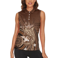 Samoa Tatau Marlin Women Sleeveless Polo Shirt With Siapo Motifs Brown LT05 - Polynesian Pride