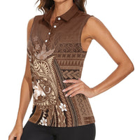 Samoa Tatau Marlin Women Sleeveless Polo Shirt With Siapo Motifs Brown LT05 - Polynesian Pride