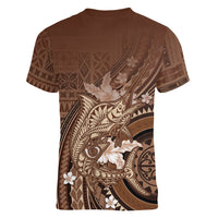 Samoa Tatau Marlin Women V-Neck T-Shirt With Siapo Motifs Brown LT05 - Polynesian Pride