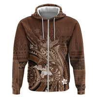 Samoa Tatau Marlin Zip Hoodie With Siapo Motifs Brown LT05 Zip Hoodie Brown - Polynesian Pride