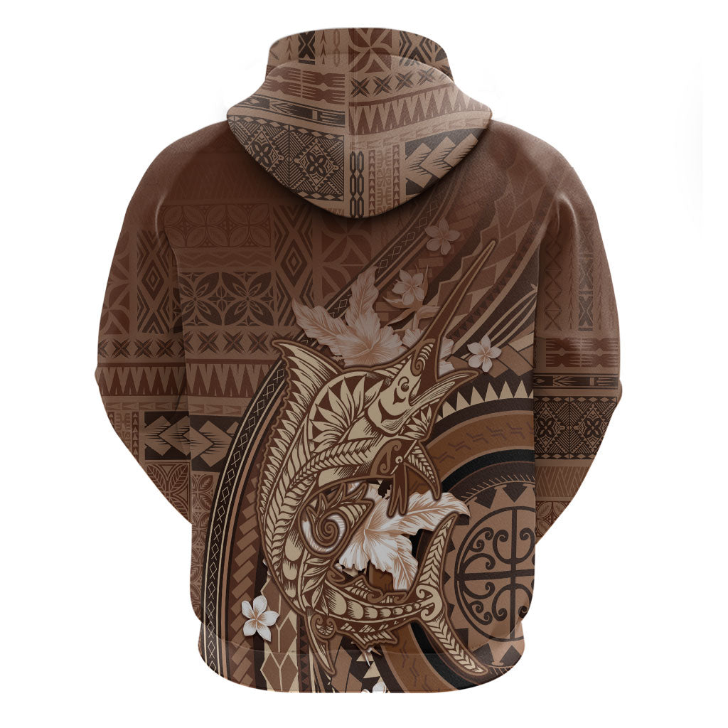 Samoa Tatau Marlin Zip Hoodie With Siapo Motifs Brown LT05 - Polynesian Pride