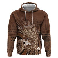 Samoa Tatau Marlin Zip Hoodie With Siapo Motifs Brown LT05 Pullover Hoodie Brown - Polynesian Pride