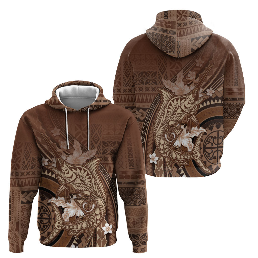 Samoa Tatau Marlin Zip Hoodie With Siapo Motifs Brown LT05 - Polynesian Pride