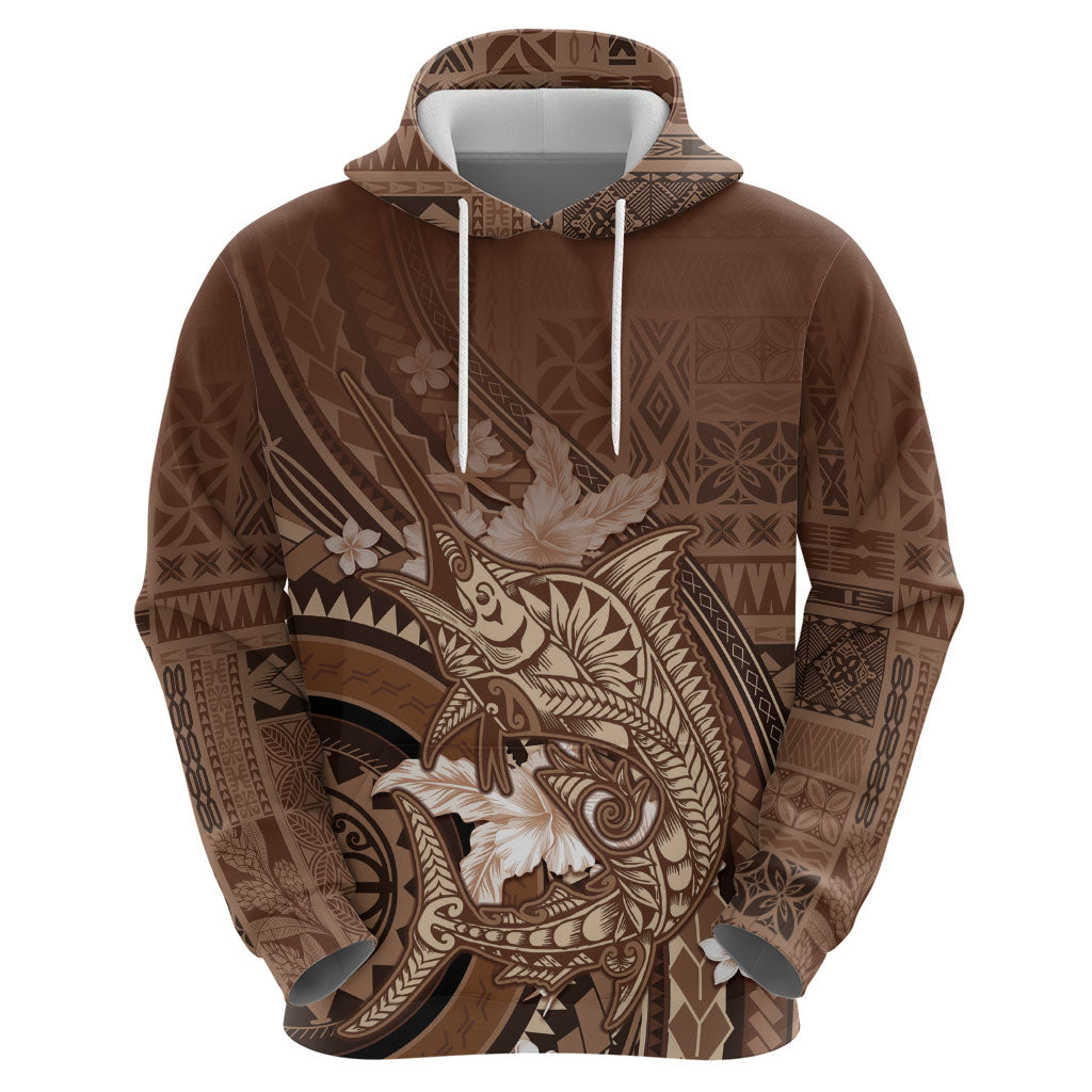 Samoa Tatau Marlin Zip Hoodie With Siapo Motifs Brown LT05 - Polynesian Pride