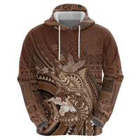 Samoa Tatau Marlin Zip Hoodie With Siapo Motifs Brown LT05 - Polynesian Pride
