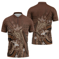 Samoa Tatau Marlin Zipper Polo Shirt With Siapo Motifs Brown LT05 - Polynesian Pride