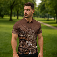 Samoa Tatau Marlin Zipper Polo Shirt With Siapo Motifs Brown LT05 - Polynesian Pride