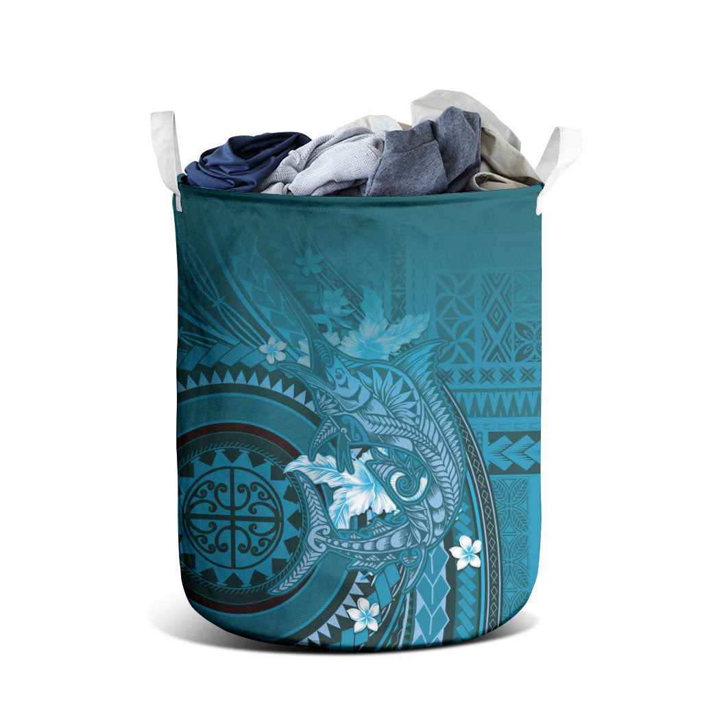 Samoa Tatau Marlin Laundry Basket With Siapo Motifs Teal LT05 - Polynesian Pride