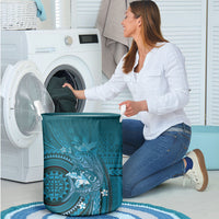 Samoa Tatau Marlin Laundry Basket With Siapo Motifs Teal LT05 - Polynesian Pride