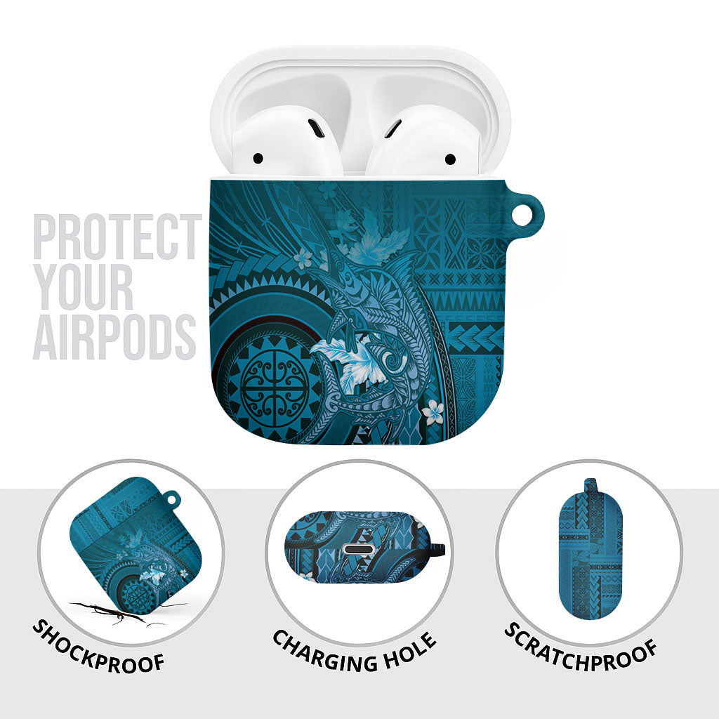 Samoa Tatau Marlin AirPods Case With Siapo Motifs Teal LT05 - Polynesian Pride