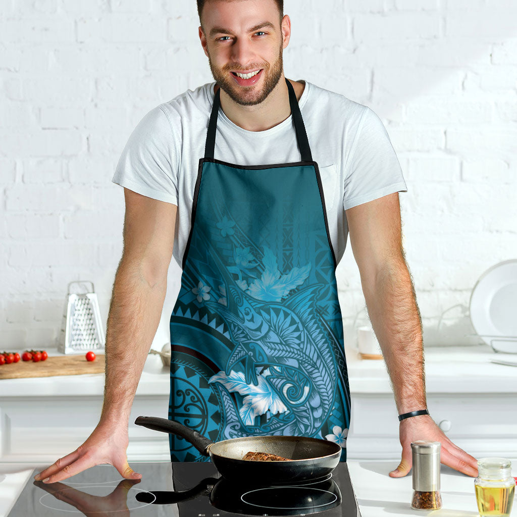 Samoa Tatau Marlin Apron With Siapo Motifs Teal LT05 - Polynesian Pride
