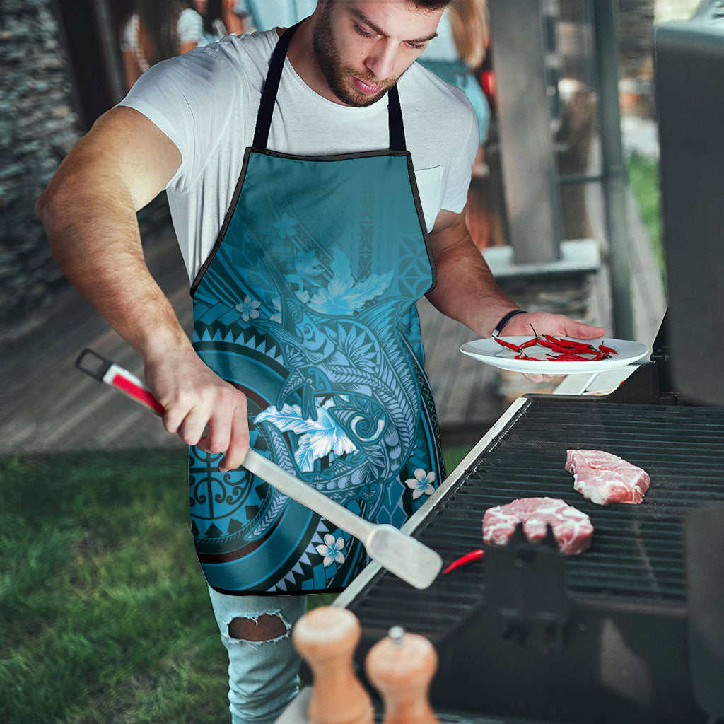 Samoa Tatau Marlin Apron With Siapo Motifs Teal LT05 - Polynesian Pride